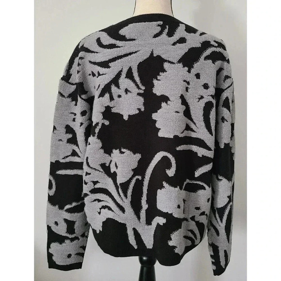 WOMAN'S MAGASCHONI FLORAL WOOL BLEND SWEATER BLACK/GRAY LOOSE FIT SIZE LARGE - Picture 4 of 7